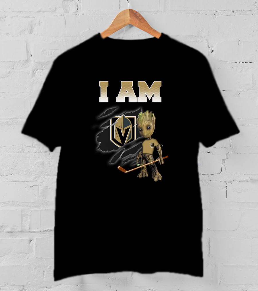 I Am Vegas Golden Knights Groot Hockey Fan T-Shirt