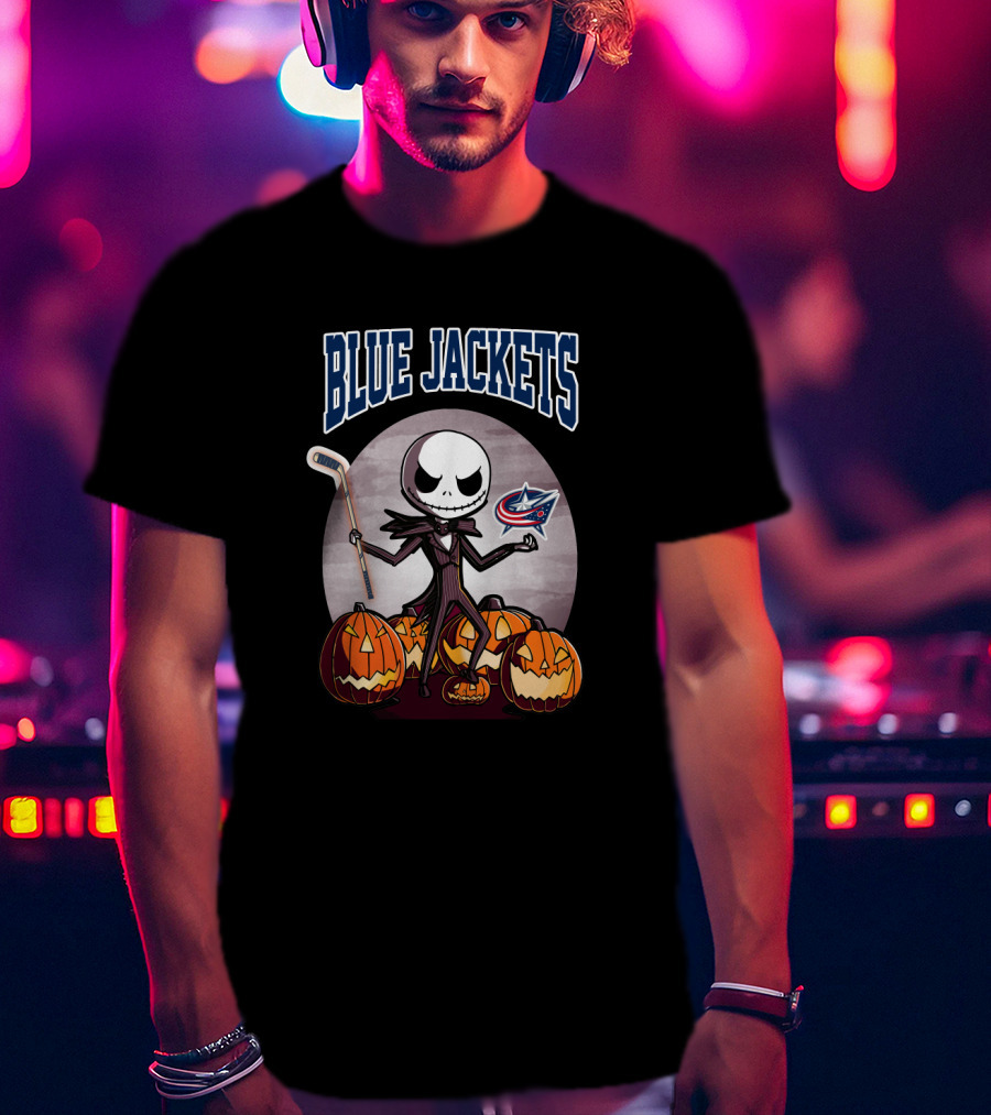 Columbus Blue Jackets Jack Skellington Halloween NHL Pumpkins T-Shirt