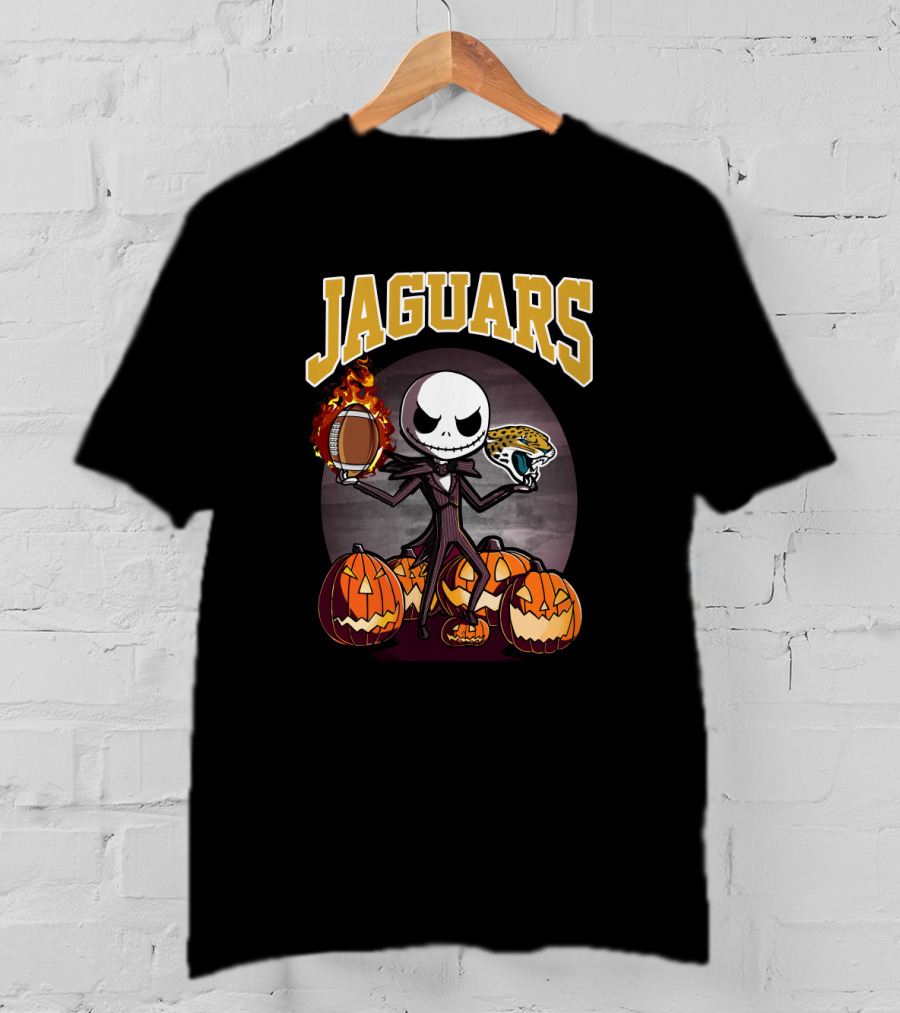 Jaguars Halloween Jack Skellington Pumpkin Football T-Shirt