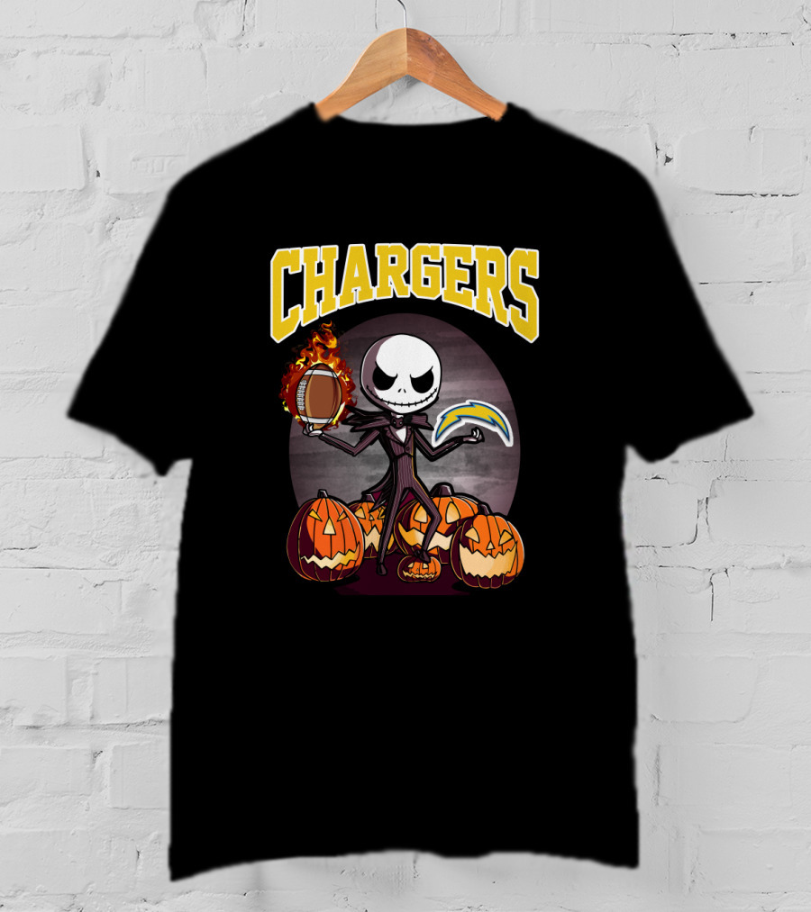 Chargers Halloween Jack Skeleton Football Pumpkins T-Shirt
