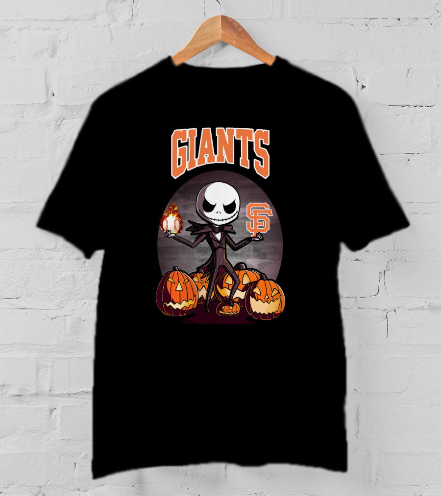 Jack Skellington Giants Halloween San Francisco Baseball Pumpkins T-Shirt