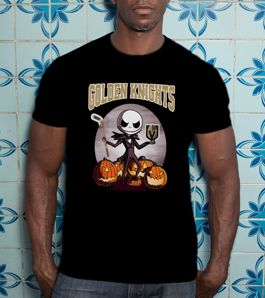 Golden Knights Halloween Jack Skeleton With Vegas Hockey T-Shirt