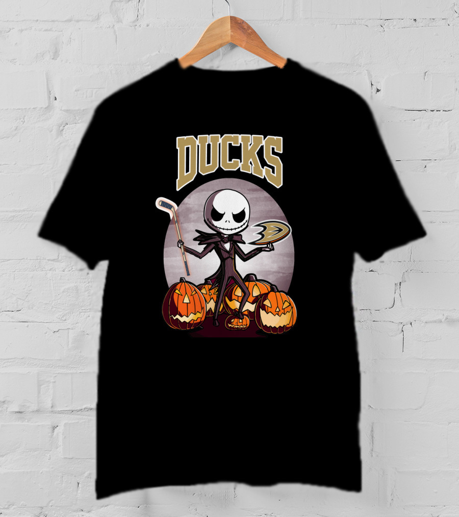 Jack Skellington Halloween Anaheim Ducks Hockey Pumpkins T-Shirt