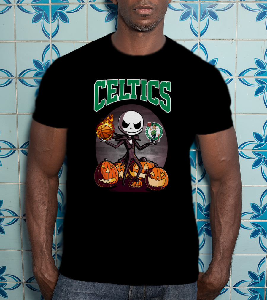 Celtics Halloween Jack Skellington Boston Basketball Pumpkins T-Shirt