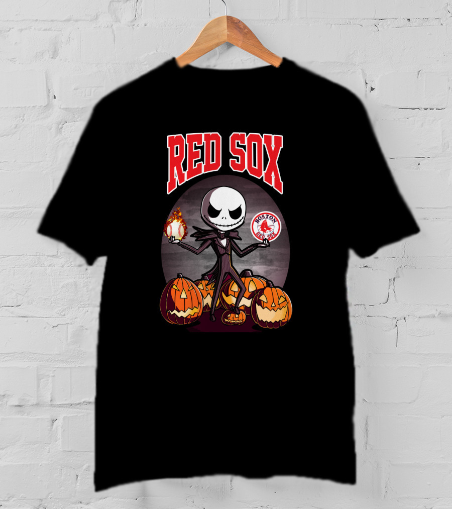 Red Sox Jack Skellington Halloween Boston Red Sox Pumpkins Fireball T-Shirt