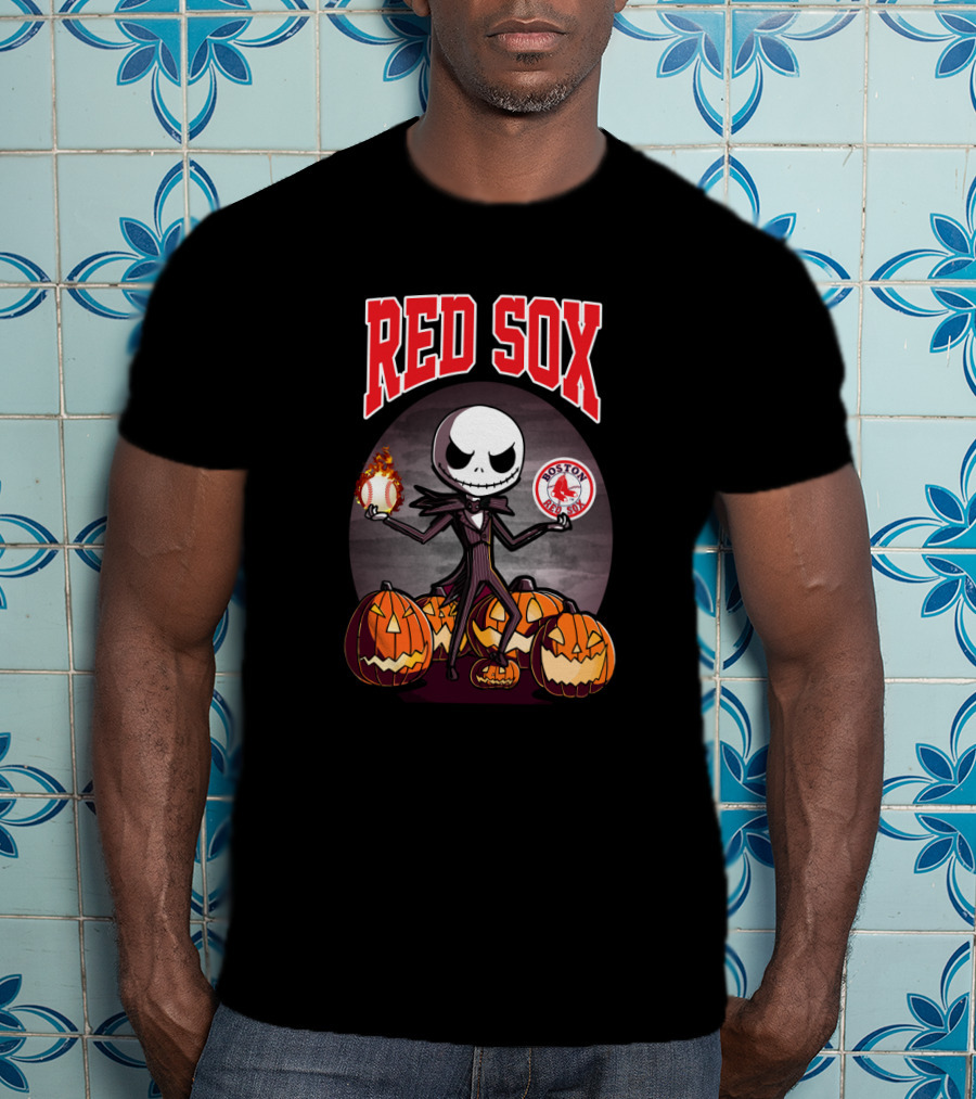 Red Sox Jack Skellington Halloween Boston Red Sox Pumpkins Fireball T-Shirt