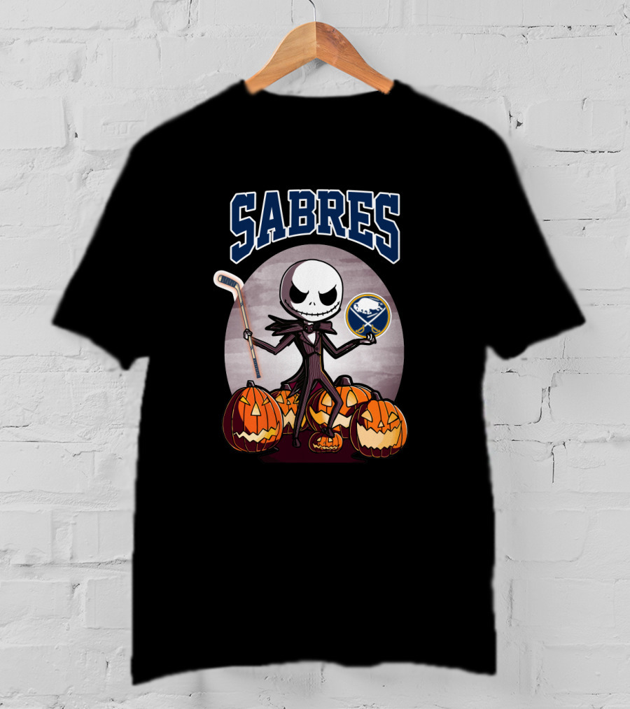 Jack Skellington Halloween Buffalo Sabres Hockey Pumpkins T-Shirt