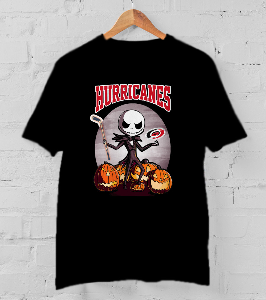 Jack Skellington Carolina Hurricanes Halloween Hockey Pumpkins T-Shirt