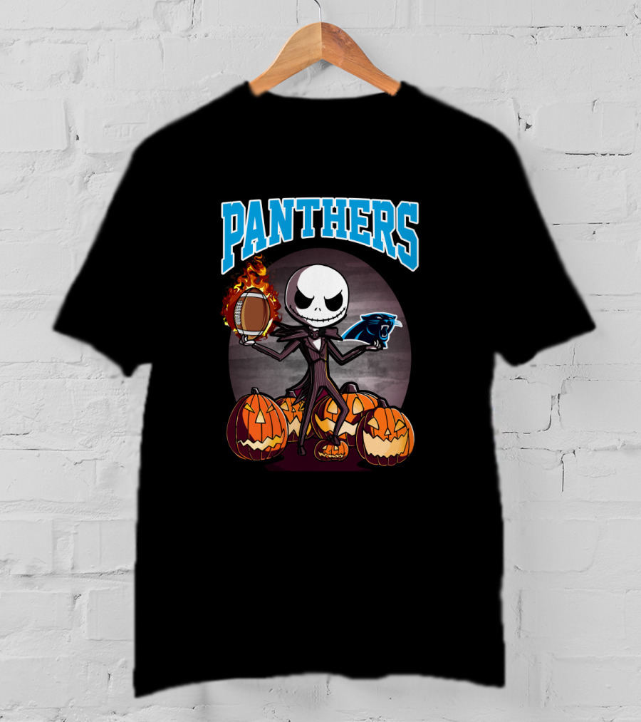 Panthers Halloween Jack Skellington Carolina Football Pumpkins T-Shirt