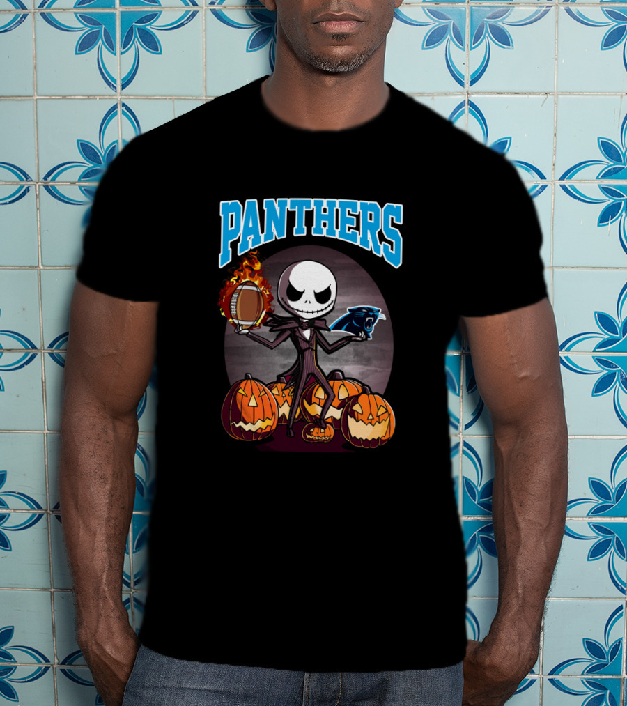 Panthers Halloween Jack Skellington Carolina Football Pumpkins T-Shirt