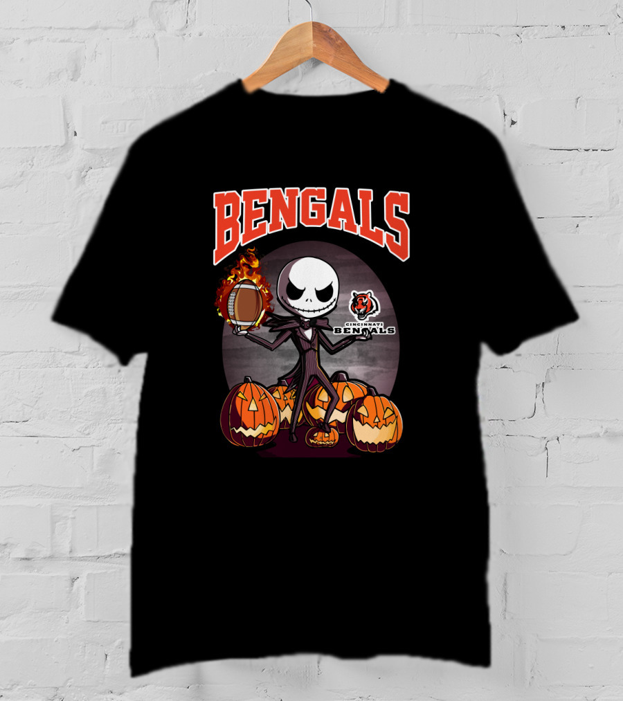 Jack Skellington Bengals Halloween Cincinnati Football Pumpkins T-Shirt