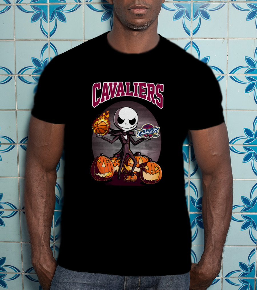 Cavaliers Jack Skellington Halloween Basketball Pumpkins Cleveland Fan T-Shirt