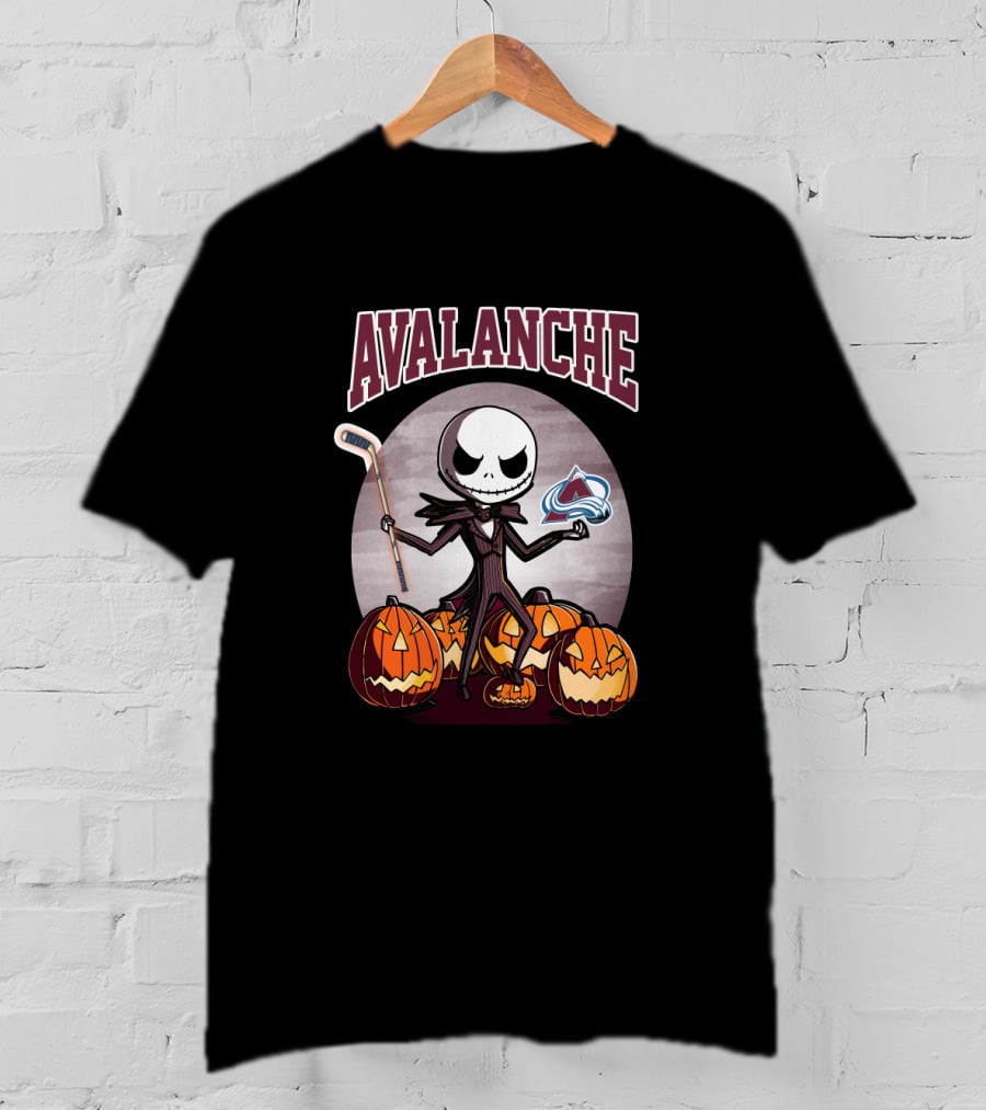 Jack Skellington Colorado Avalanche Halloween Hockey Pumpkins T-Shirt