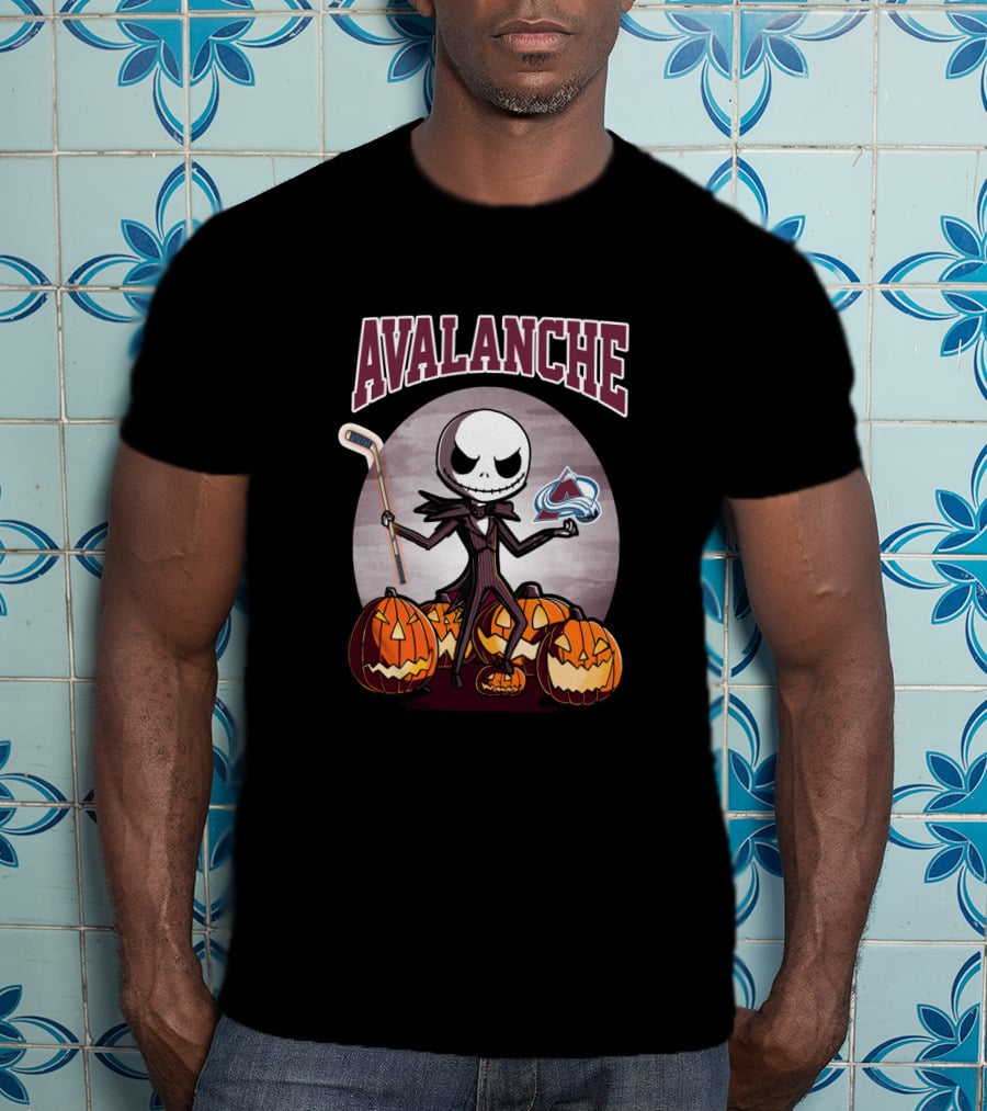 Jack Skellington Colorado Avalanche Halloween Hockey Pumpkins T-Shirt