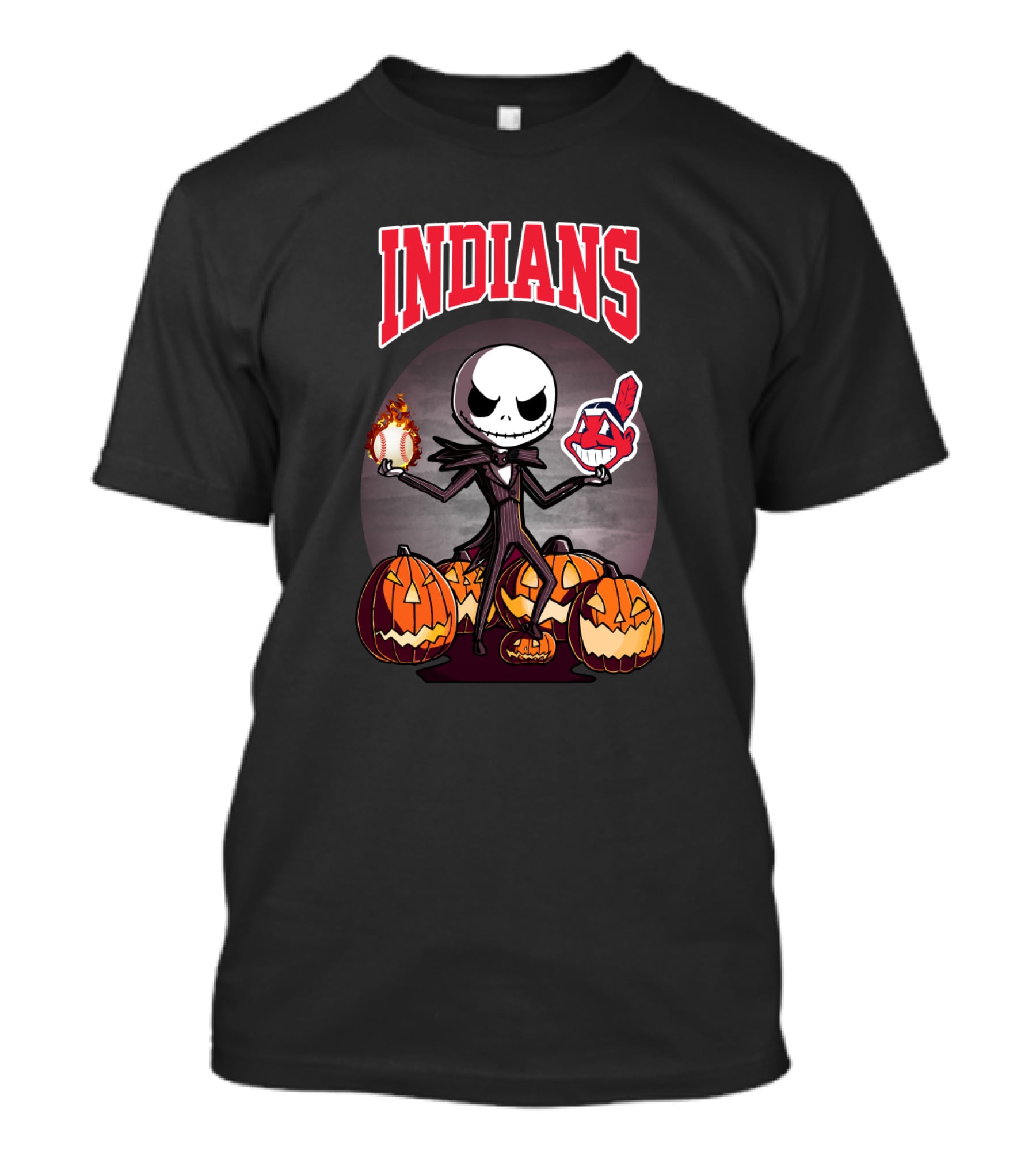 Indians Jack Skellington Halloween Baseball Mashup Pumpkins T-Shirt