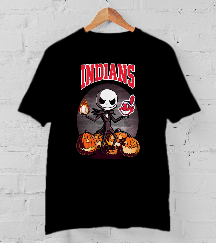 Indians Jack Skellington Halloween Baseball Mashup Pumpkins T-Shirt