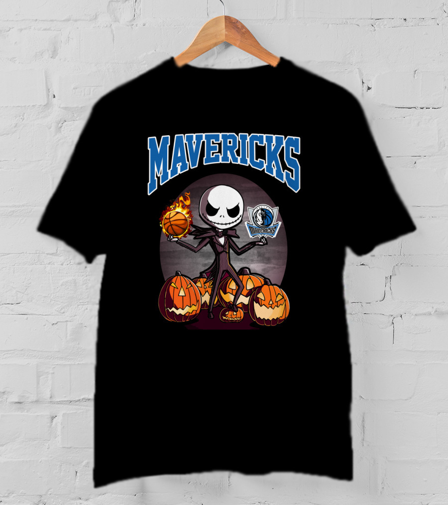 Mavericks Jack Skellington Halloween With Pumpkins And Basketball T-Shirt