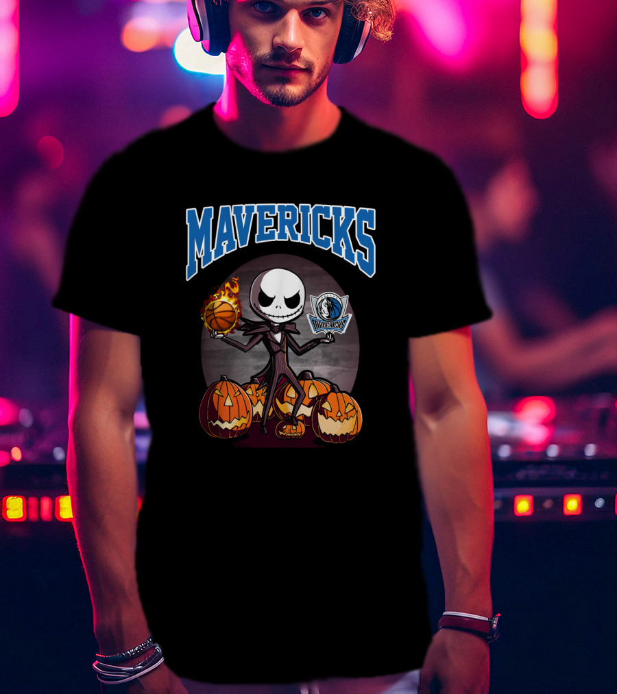 Mavericks Jack Skellington Halloween With Pumpkins And Basketball T-Shirt