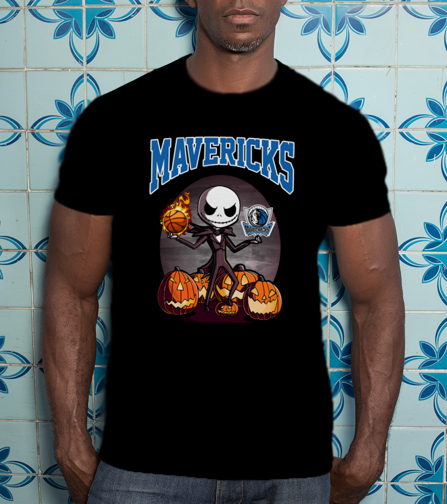 Mavericks Jack Skellington Halloween With Pumpkins And Basketball T-Shirt