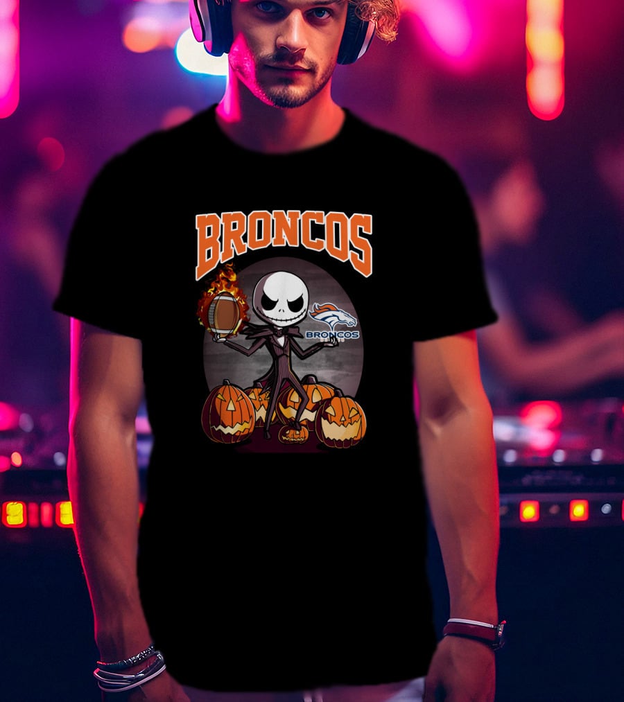 Broncos Jack Skellington Halloween Football Pumpkins T-Shirt