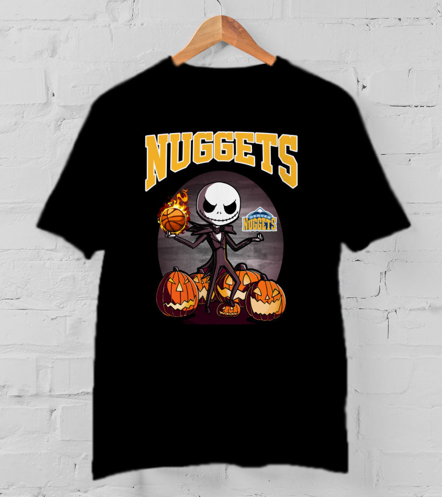 Nuggets Jack Skellington Halloween Pumpkins Basketball Fire Denver Nuggets T-Shirt
