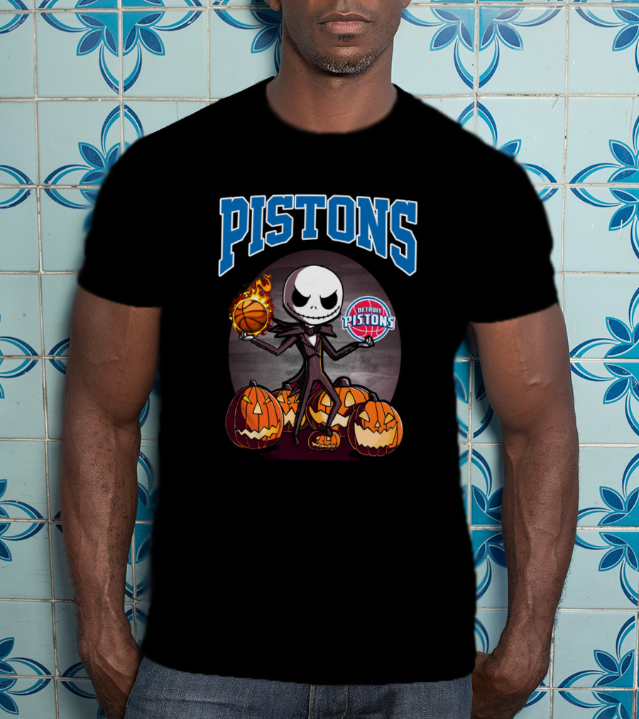 Pistons Jack Skellington Halloween Detroit Pistons Basketball Pumpkins T-Shirt