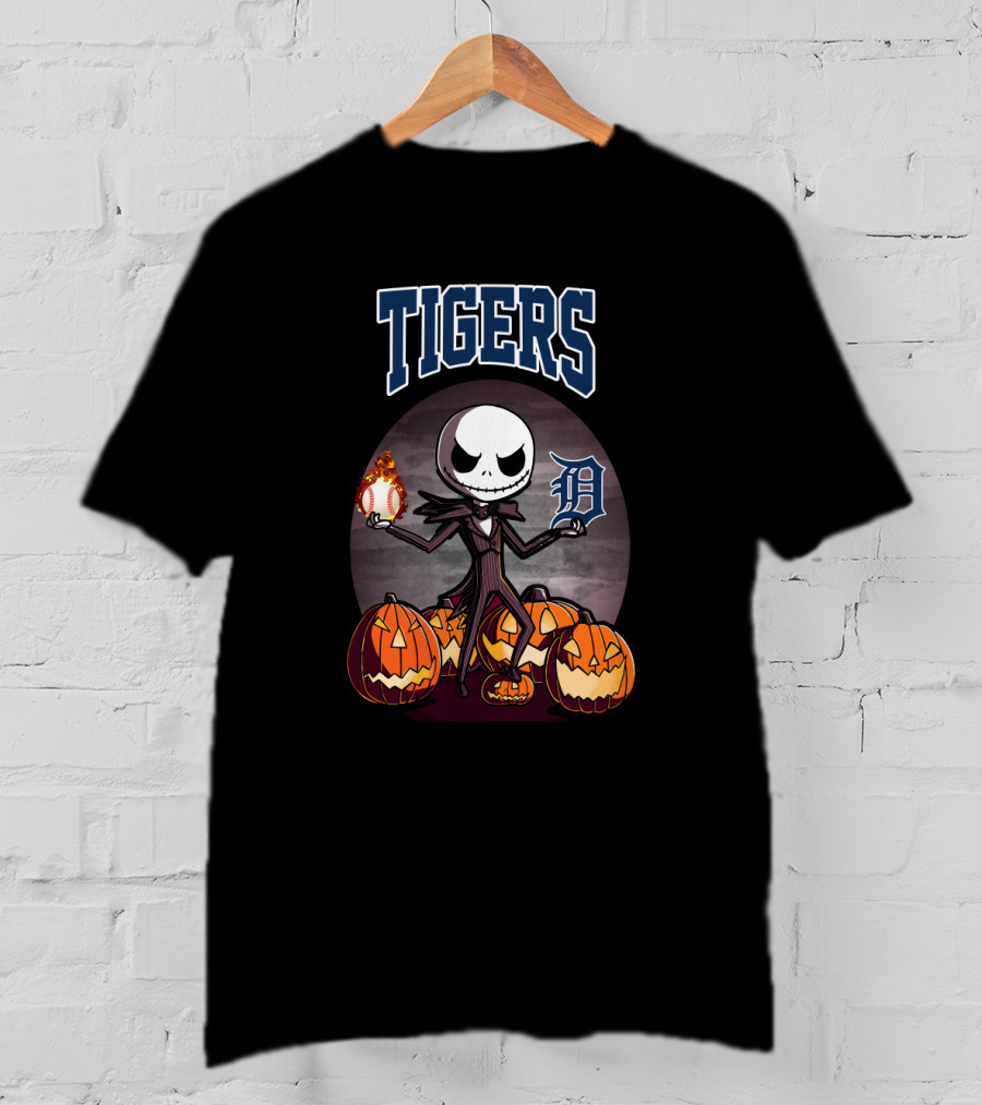 Tigers Jack Skellington Halloween Detroit Baseball Pumpkins Iconic T-Shirt