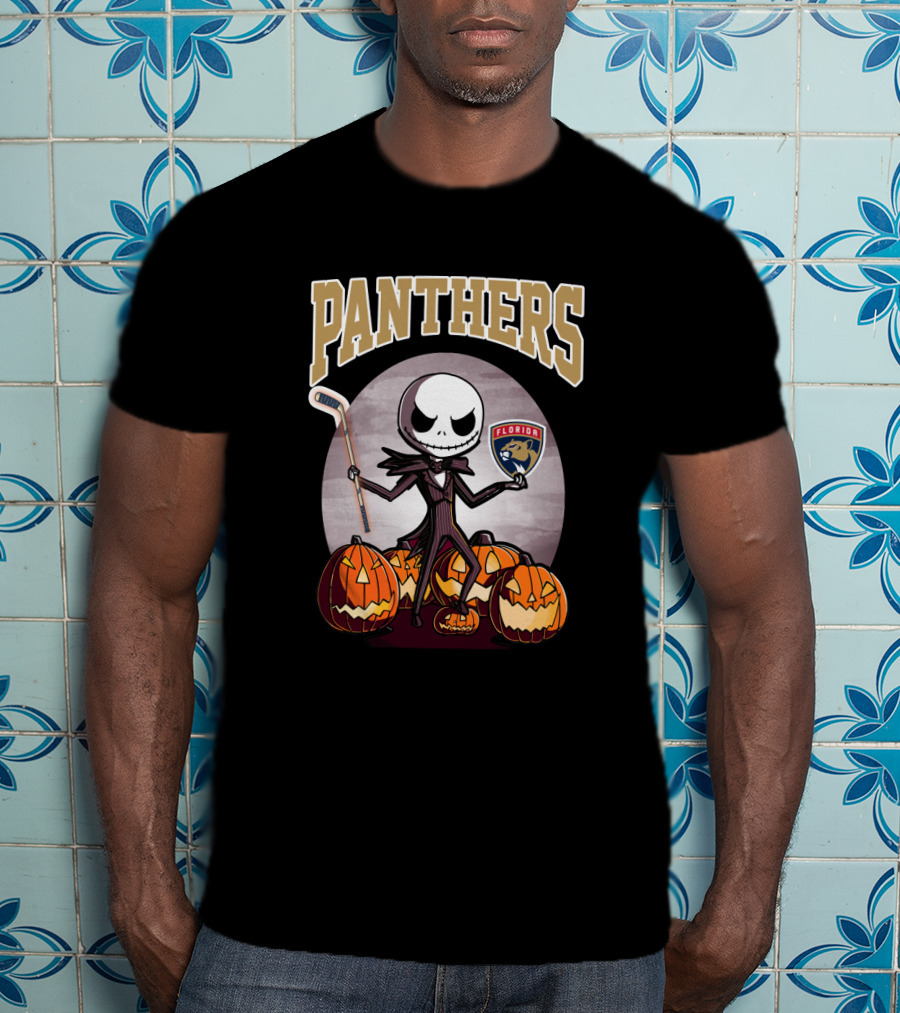 Panthers Jack Skellington Florida Hockey Halloween Pumpkins T-Shirt