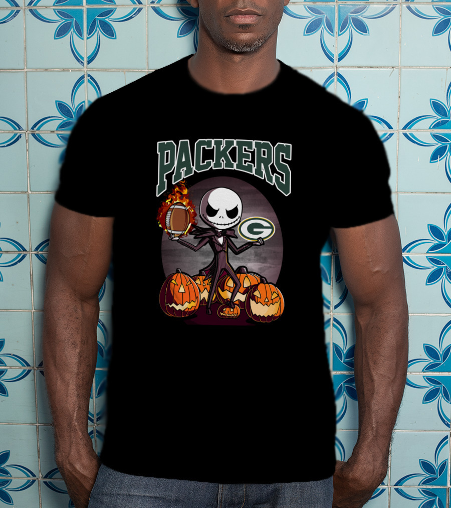 Packers Halloween Jack Skellington Green Bay Football Pumpkins T-Shirt
