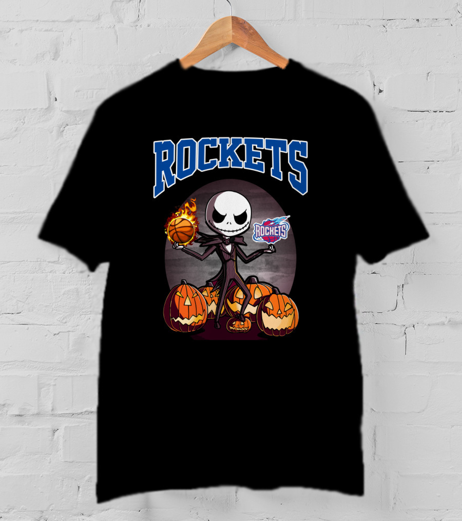 Jack Skellington Halloween Houston Rockets Basketball Pumpkins Scene T-Shirt
