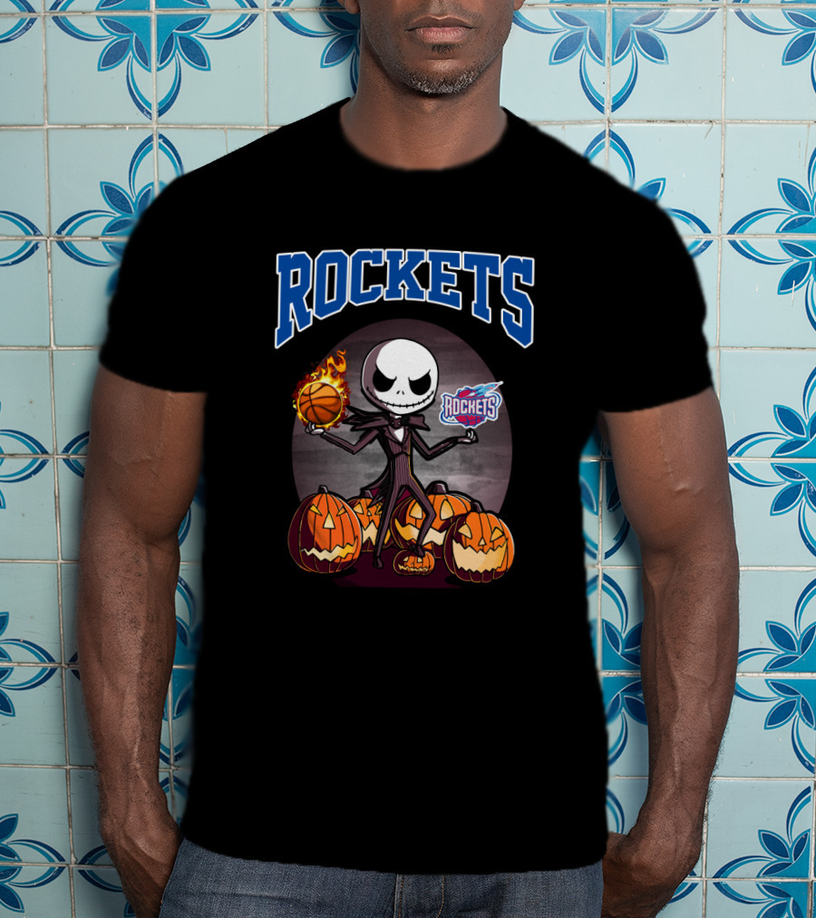 Jack Skellington Halloween Houston Rockets Basketball Pumpkins Scene T-Shirt