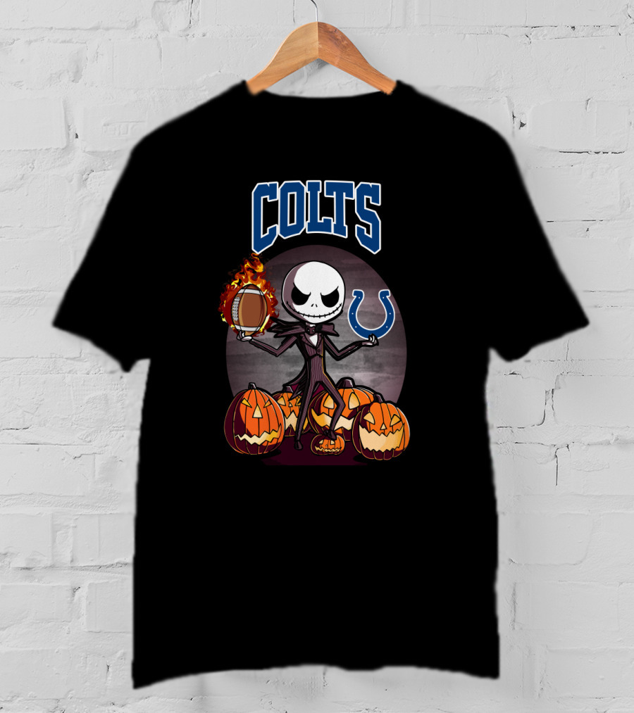 Colts Jack Skellington Halloween Football Pumpkins Horseshoe T-Shirt