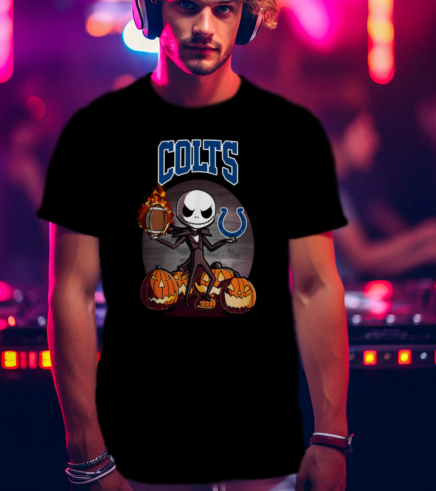 Colts Jack Skellington Halloween Football Pumpkins Horseshoe T-Shirt