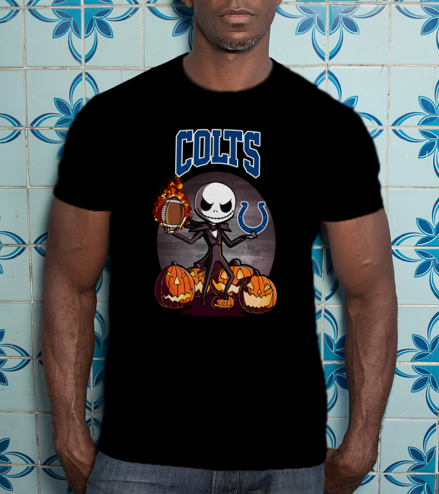 Colts Jack Skellington Halloween Football Pumpkins Horseshoe T-Shirt