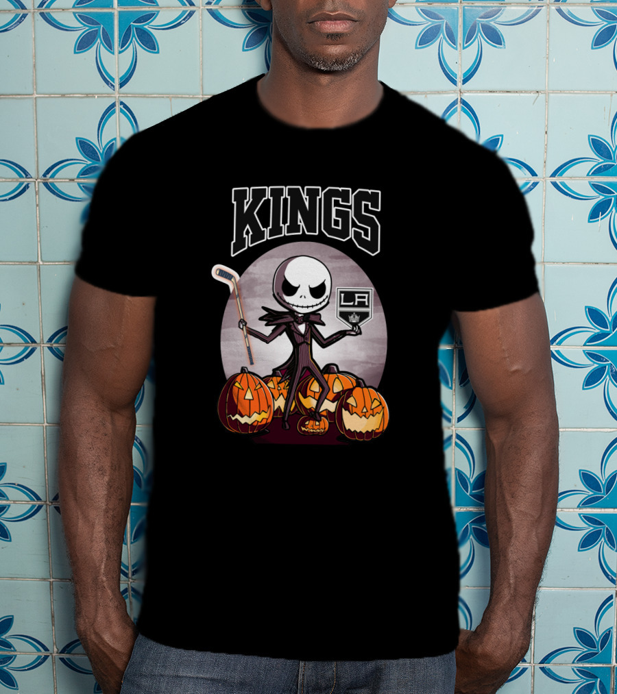 Jack Skellington Los Angeles Kings Hockey Halloween Pumpkins T-Shirt