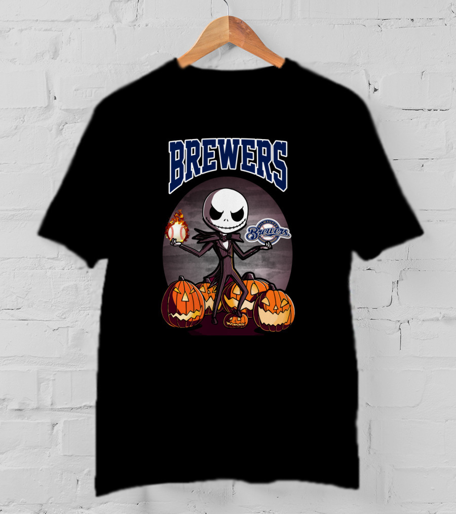 Brewers Jack Skellington Halloween Theme With Pumpkins T-Shirt