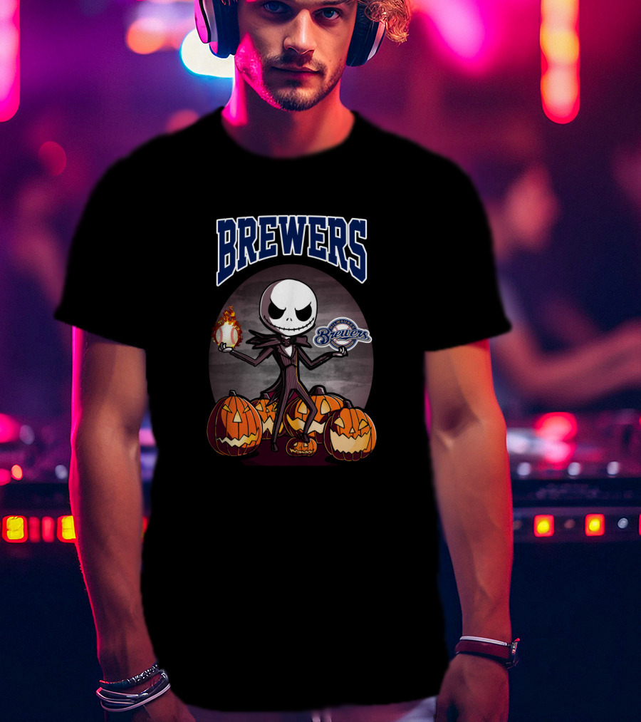 Brewers Jack Skellington Halloween Theme With Pumpkins T-Shirt