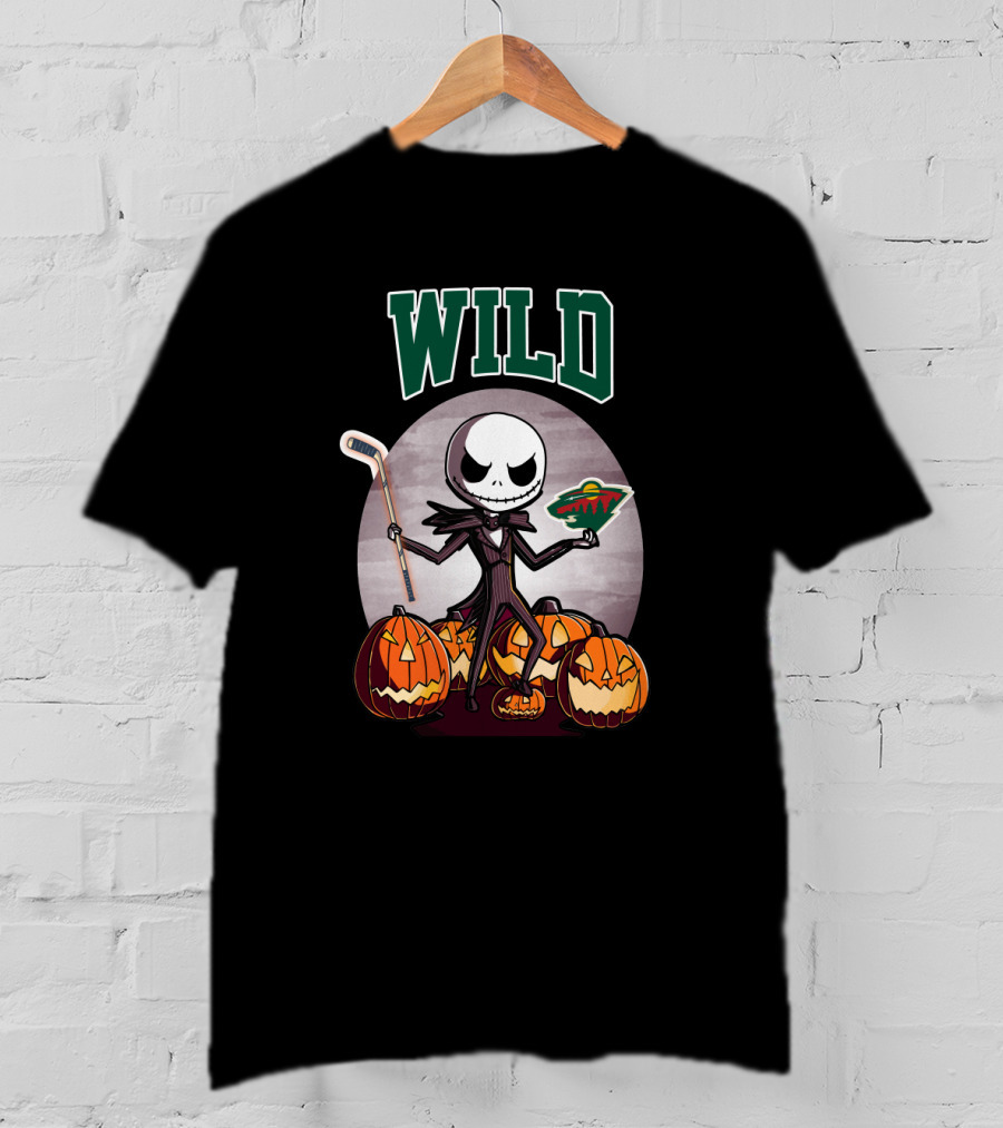 Jack Skellington Halloween Minnesota Wild Hockey Pumpkins T-Shirt