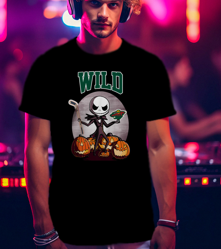Jack Skellington Halloween Minnesota Wild Hockey Pumpkins T-Shirt