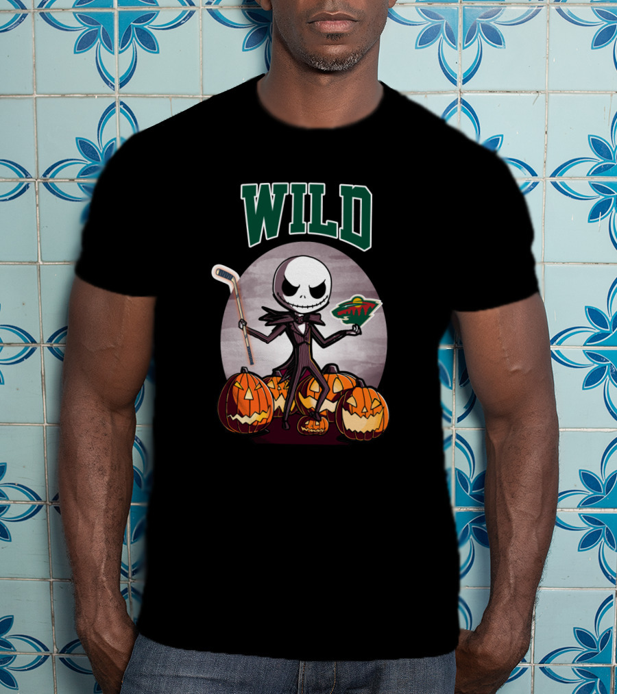 Jack Skellington Halloween Minnesota Wild Hockey Pumpkins T-Shirt