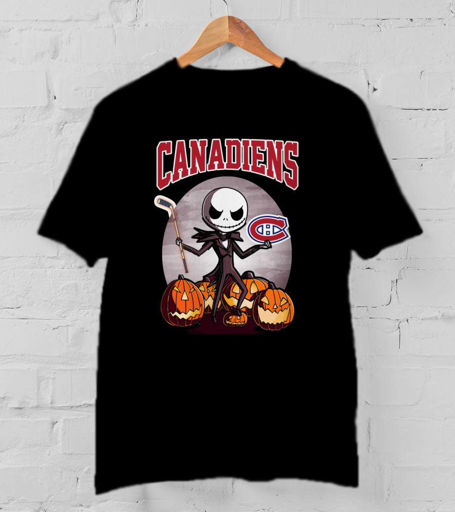 Canadiens Jack Skellington Halloween Hockey Pumpkins T-Shirt