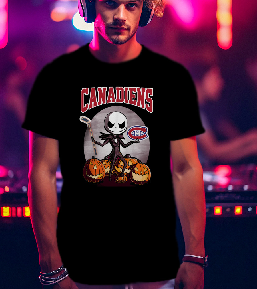 Canadiens Jack Skellington Halloween Hockey Pumpkins T-Shirt