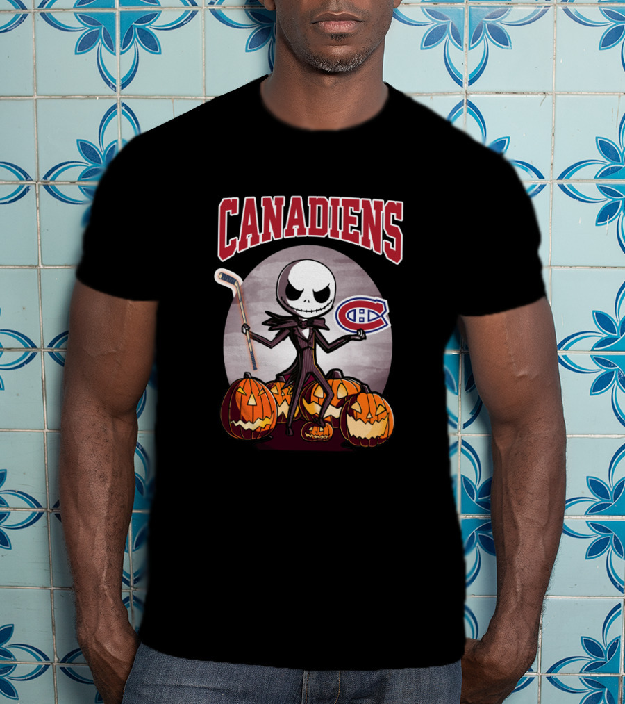 Canadiens Jack Skellington Halloween Hockey Pumpkins T-Shirt