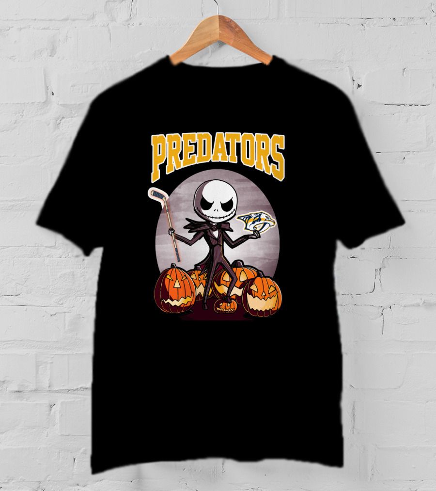 Jack Skellington Halloween Predators Hockey Logo Pumpkin T-Shirt