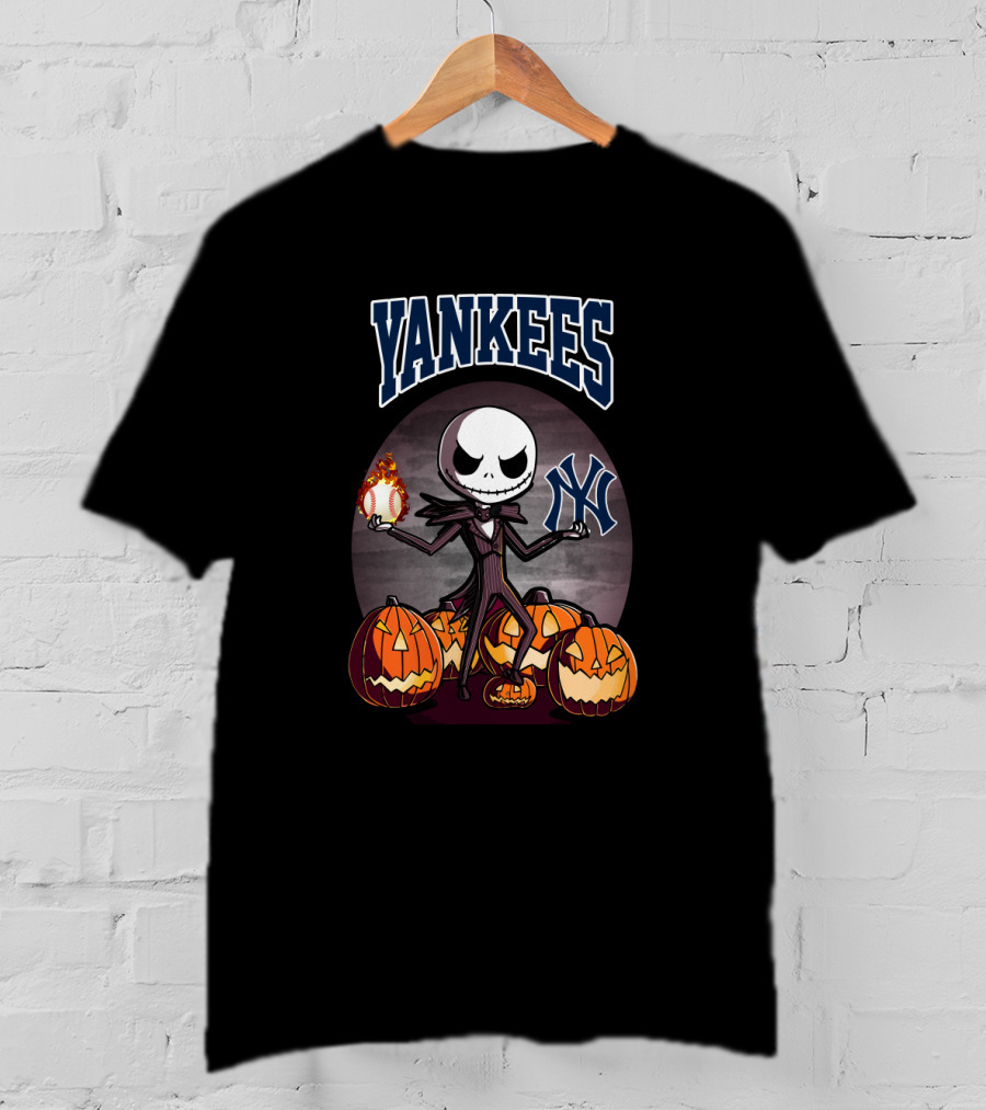 Yankees Jack Skellington Halloween With Pumpkins And Baseball T-Shirt