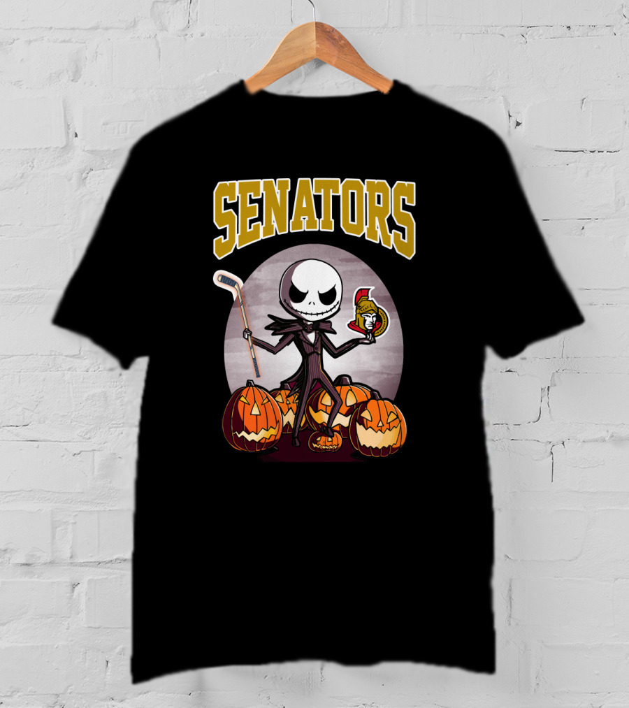 Jack Skellington Senators Hockey Halloween Pumpkins T-Shirt