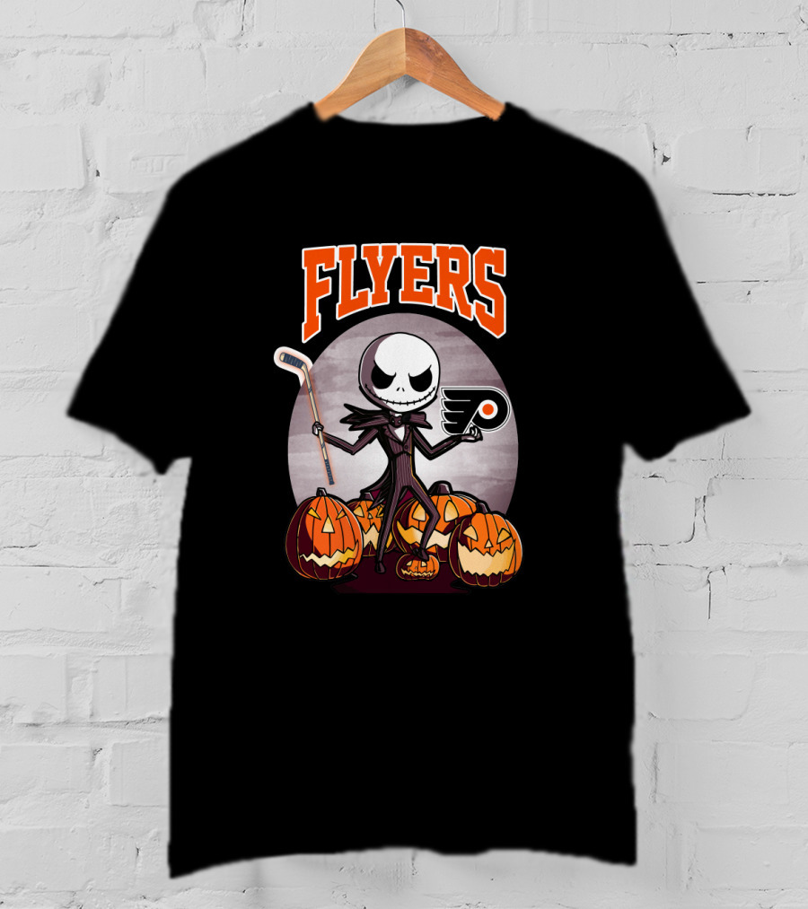 Philadelphia Flyers Jack Skellington Halloween Hockey Pumpkins T-Shirt