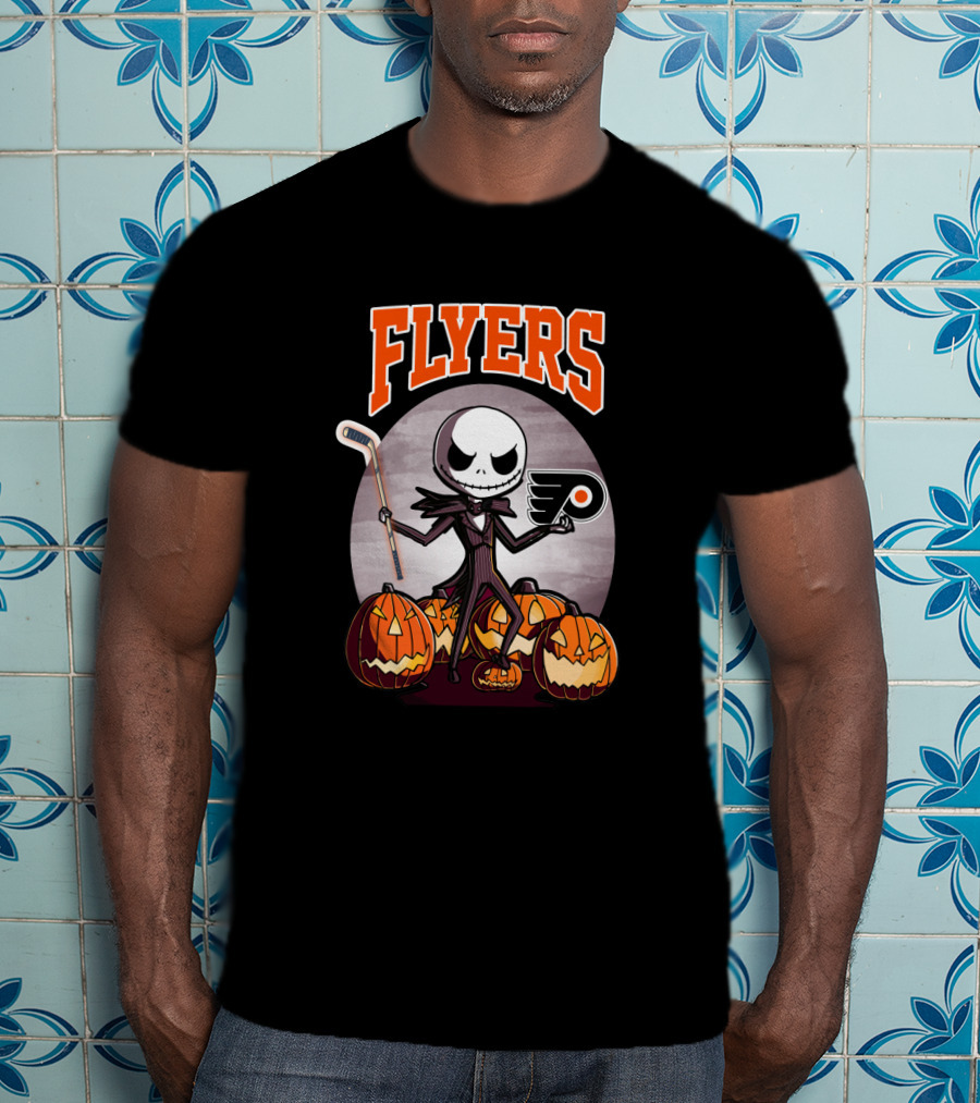 Philadelphia Flyers Jack Skellington Halloween Hockey Pumpkins T-Shirt