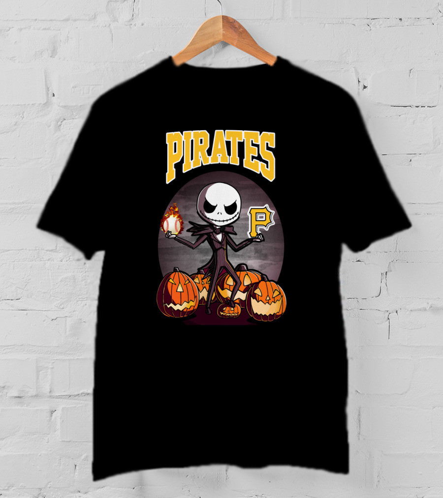 Pirates Jack Skellington Halloween Pittsburgh Baseball Pumpkins T-Shirt