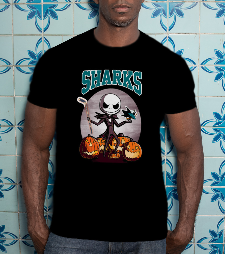 Jack Skellington San Jose Sharks Halloween Hockey Pumpkins T-Shirt